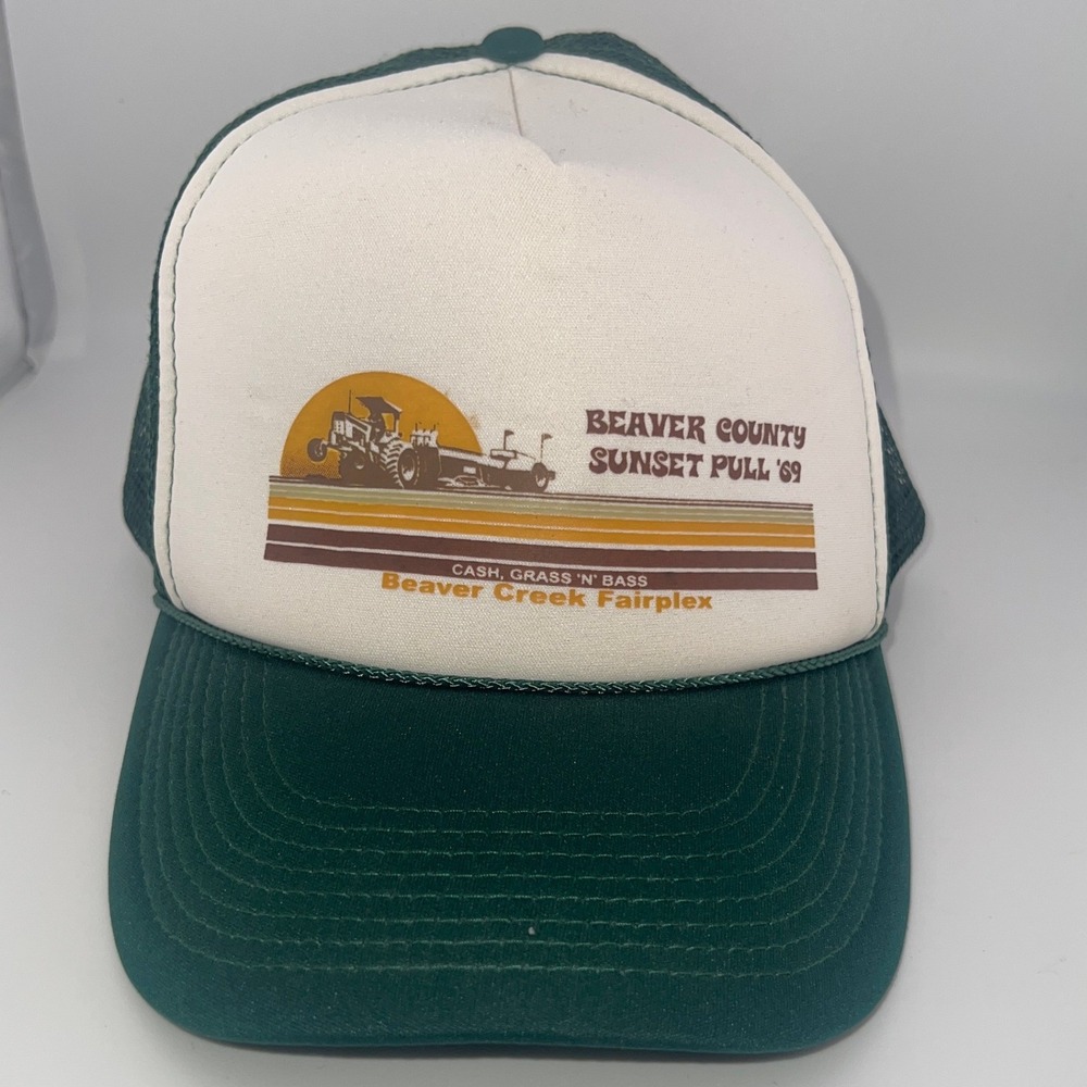 Aces & Eights Beaver County Sunset Pull 69 Trucker‎ Hat Green Snapback Mesh Cap